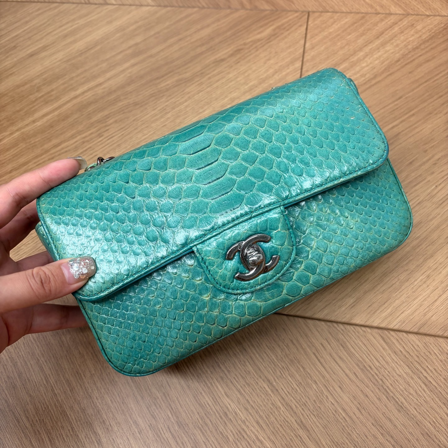 Chanel Classic Flap Bag in Green Python Leather