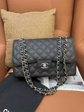 Chanel Classic Flap Jumbo Black Caviar Leather with Silver Hardware 26 Series No Card