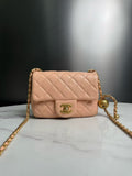 Chanel Classic Flap CF 22C Small Gold Ball Square Flap Bag Pink Lambskin Chip Version Size 17×7.5×12cm