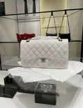 Chanel Classic Flap CF Medium White with Silver Hardware Caviar Leather Chip Version 2024 Brand New