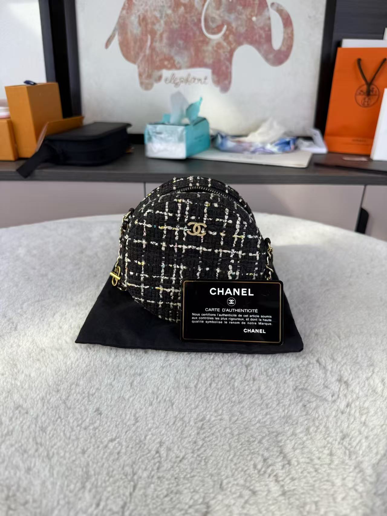 Chanel 19P Spring Summer Collection Tweed Small Round Bag