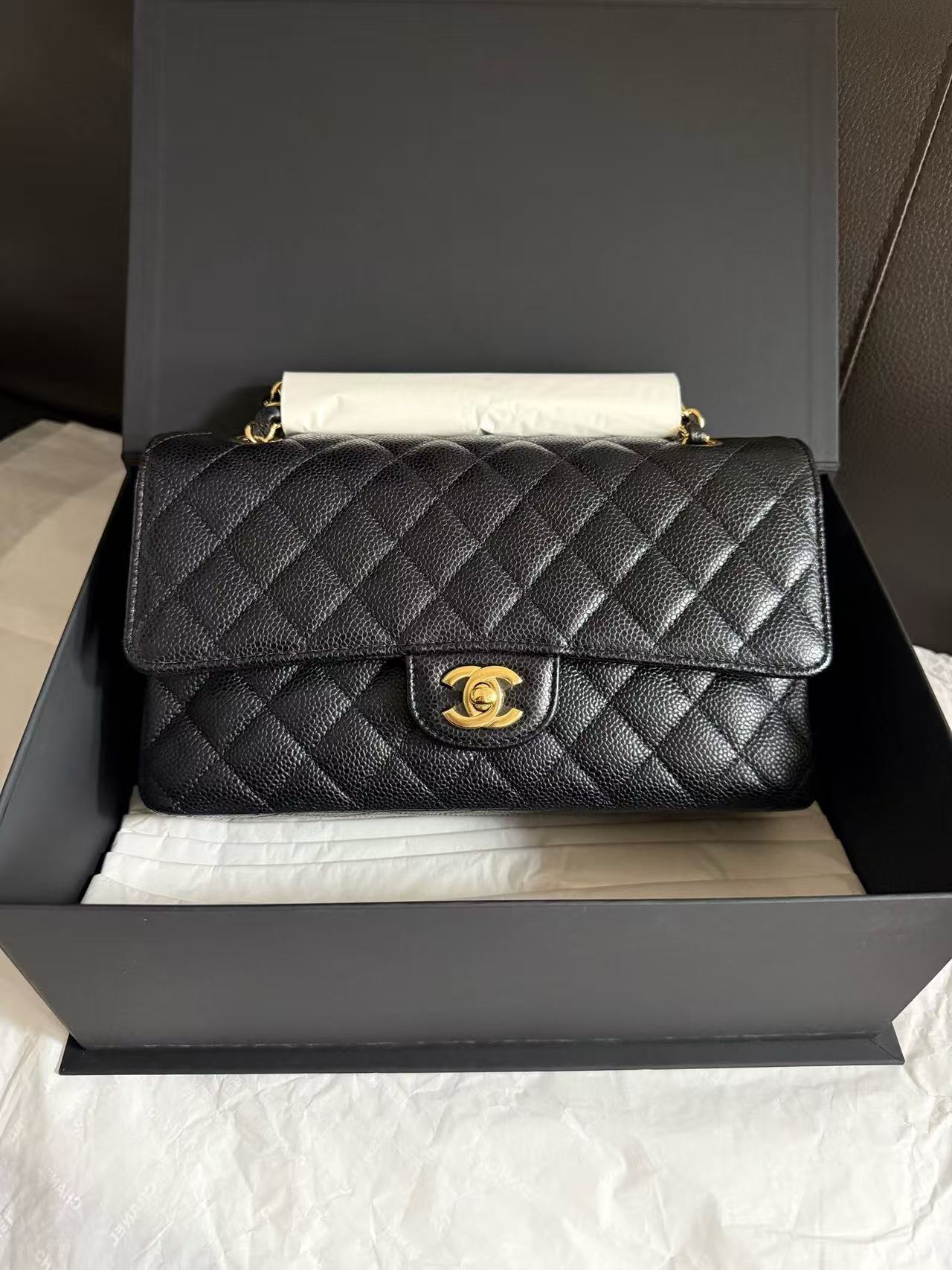 Chanel Classic Flap CF Medium Black Caviar Leather with Gold Hardware 30 Series Like New