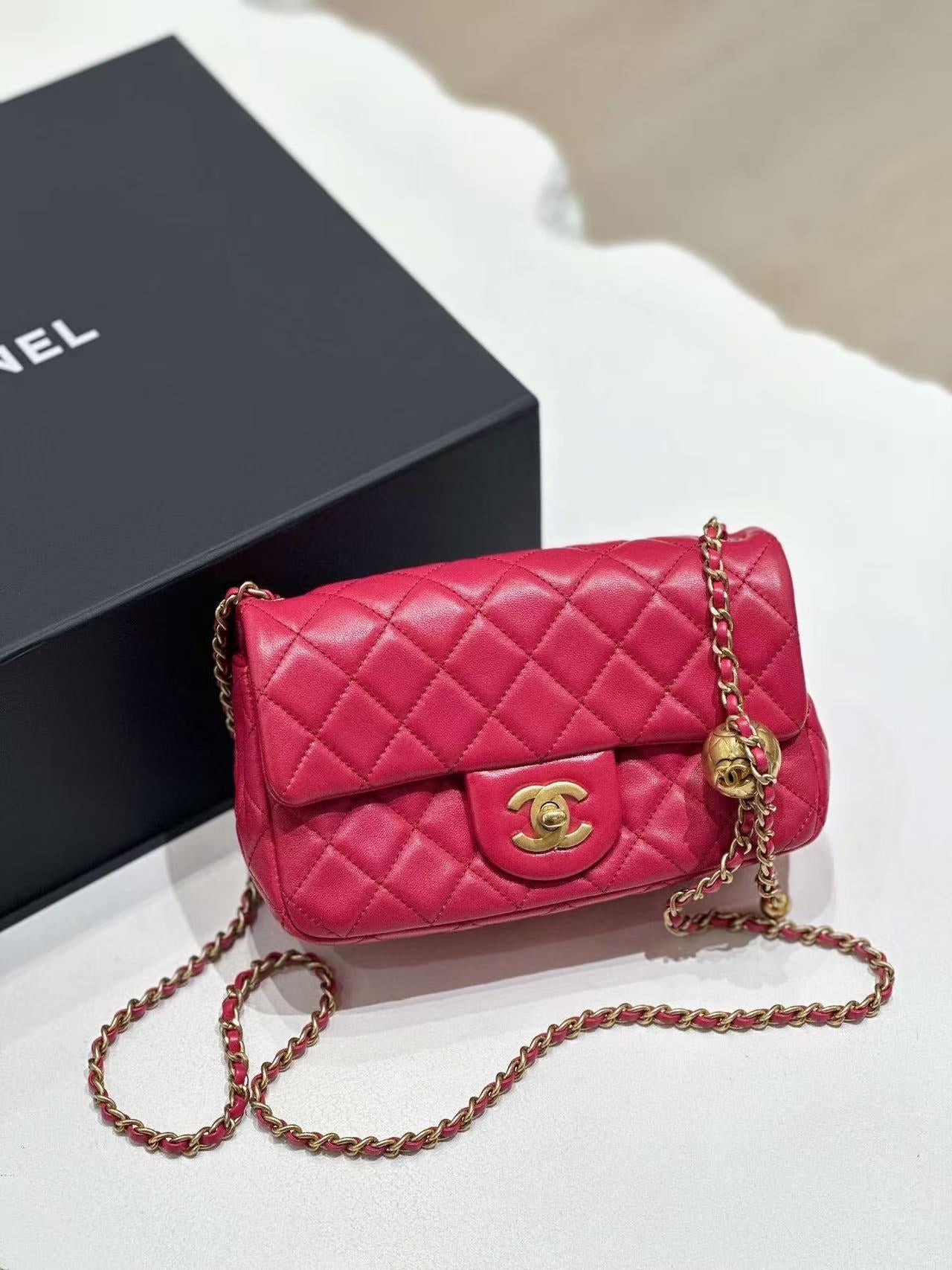 Chanel Classic Flap CF Large Mini Pink Lambskin with Gold Hardware Card & Dust Bag