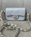 Chanel 24K Light Blue Classic Flap CF Large Mini with Chunky Chain
