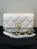 Chanel Classic Flap CF Large Mini 23S White Lambskin with Enamel Heart Clasp Chip Version