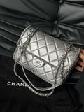 Chanel Classic Flap CF Medium Space Silver Waxed Calfskin with Leather Trim Chain Bag