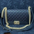 Chanel Le Boy Medium Black Caviar Leather with Gold Hardware 29 Series Size 25×15×8cm