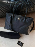 Chanel Cerf Medium Tote Bag Black with Silver Hardware Caviar Leather Full Set with Card, Strap & Pouch