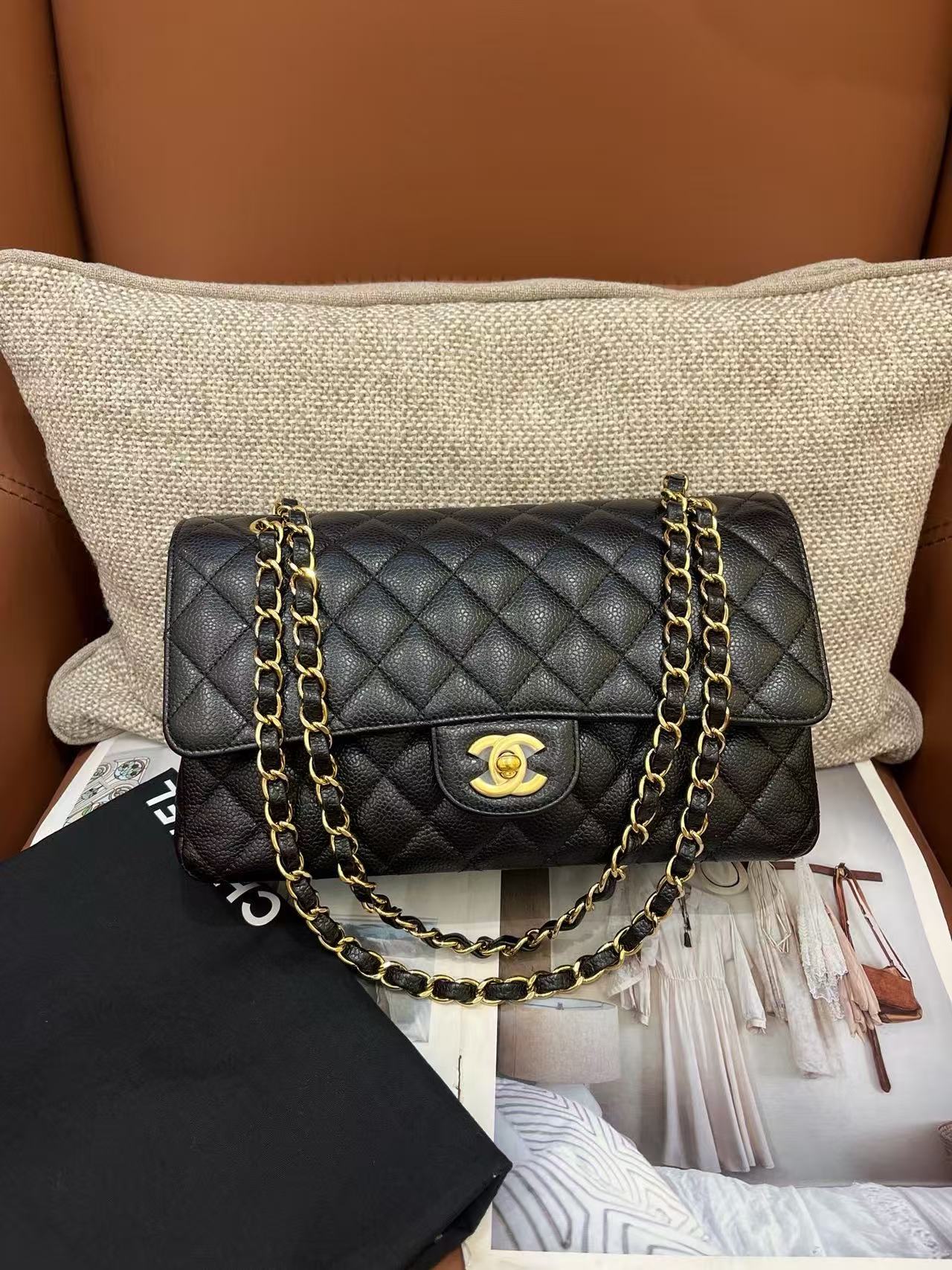 Chanel Classic Flap CF Medium Black Caviar Leather with Gold Hardware 26 Series No Card