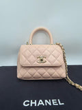 Chanel 26P Sakura Pink Coco Handle Nano Shoulder Bag Caviar Leather with Light Gold Hardware