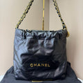 Chanel 24B 22 Small Handbag Shiny Calfskin with Gold Hardware Size 35×37×7cm