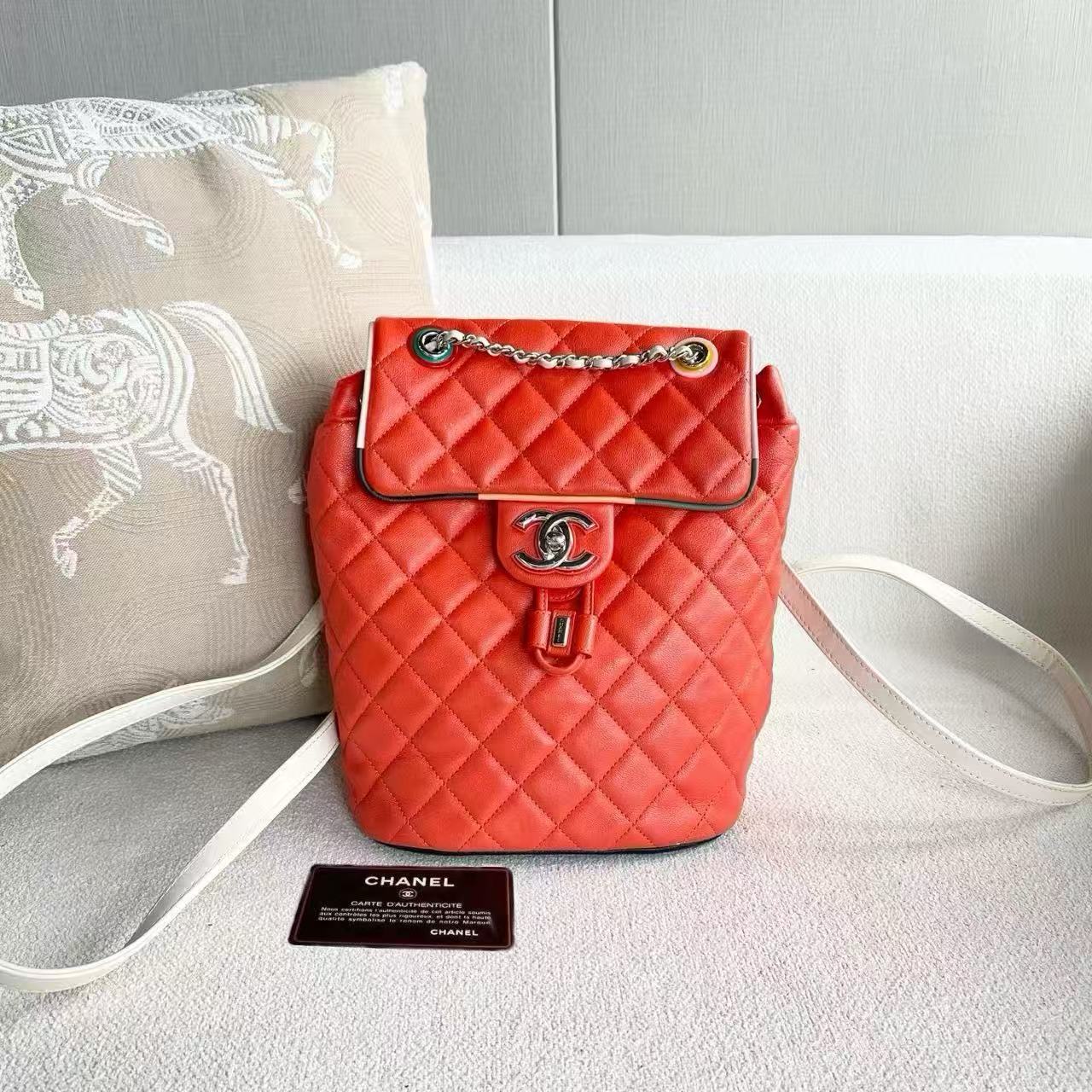 Chanel Salzburg Backpack Two-Tone Leather Laser Mark 23 Series with Card Silver Hardware