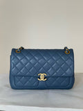 Chanel 23K Blue Chain Flap Bag with Gold Hardware Chip Version Size 23cm