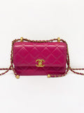 Chanel Small Raspberry Pink Double Pearl Bag with Gold Hardware Chip Version