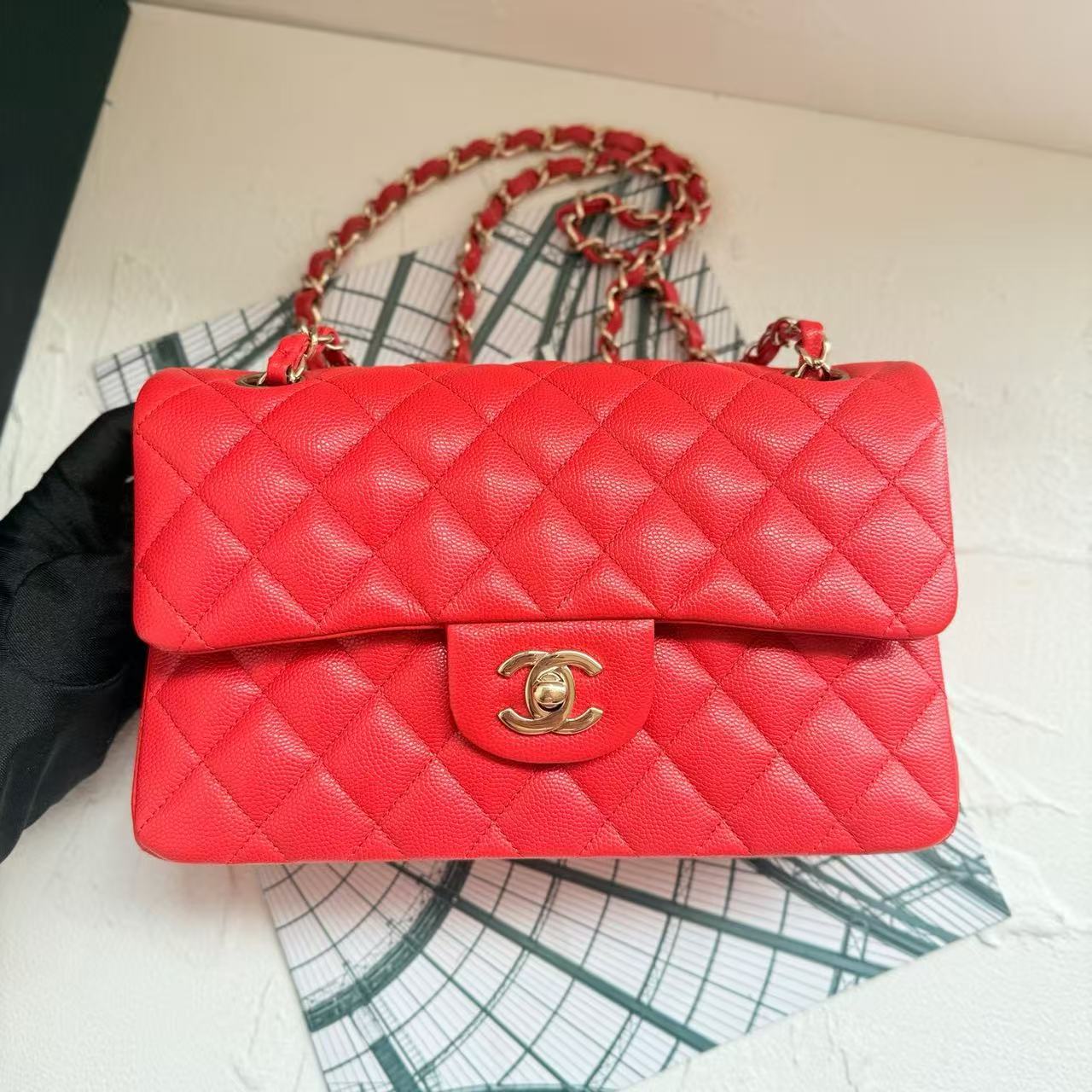 Chanel Classic Flap CF Small Red Caviar Leather with Gold Hardware 26 Series No Card