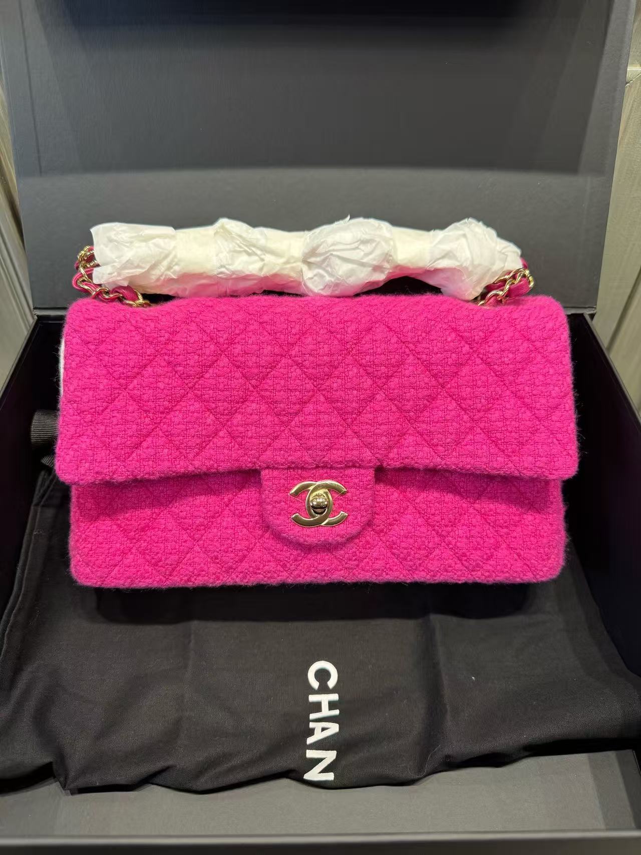 Chanel 22K Tweed Classic Flap CF Medium Bag