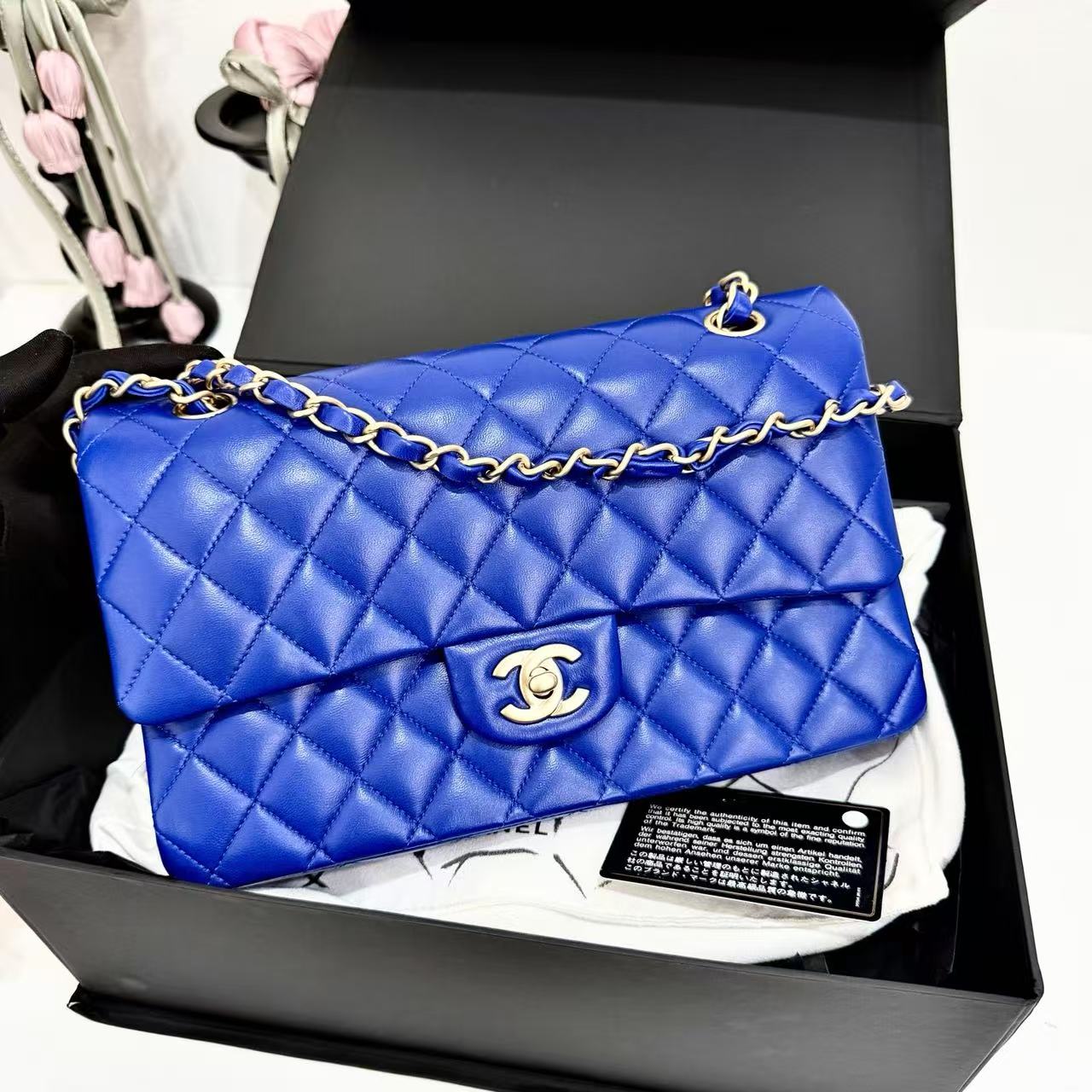 Chanel Classic Flap CF Medium Electric Blue Lambskin with Silver Hardware 19 Series