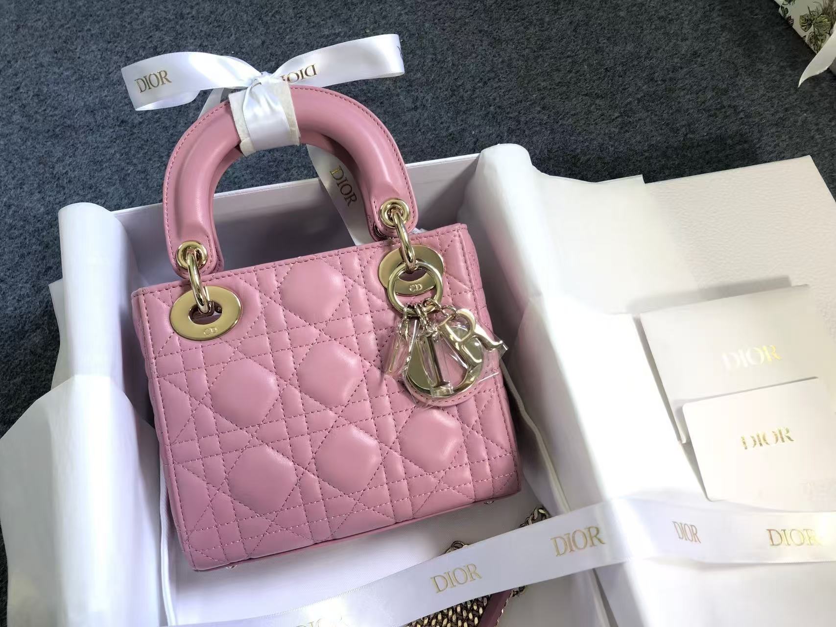 Dior Lady Dior Three-Compartment Hydrangea Pink with Chain Strap 2024 Full Set Brand New
