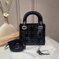 Dior Lady Dior Three-Compartment Navy Satin with Crystal Star Design Size 17×7×14cm