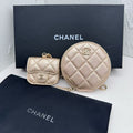 Chanel 25C Gold Lambskin 2-in-1 Coin Purse & Earphone Case Chip Version Coin Purse 10×10cm Earphone Case 7×6cm
