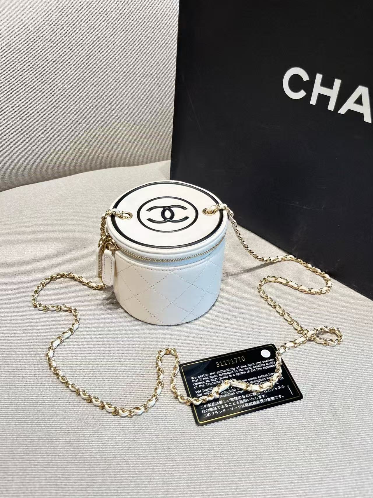 Chanel 21S White Small Cylinder Chain Bag 31 Series with Card