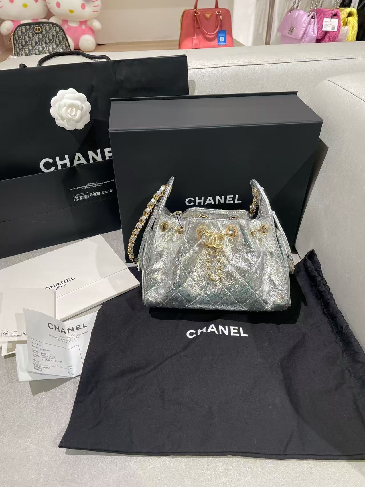 Chanel 26A Mini 25 Bag Silver Calfskin Shoulder Bag 2026 Receipt Full Set Brand New