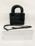 Dior Lady Dior Three-Compartment Matte Black Bag 2020 Full Set with  Dust Bag Size 17×7.5cm Like New