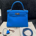 Hermès Kelly 28 Tanzania Blue Epsom Leather with Palladium Hardware X Stamp Pre-Owned