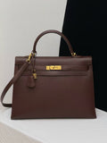 Hermès Kelly 35 Havana Brown Epsom Leather with Gold Hardware P Square Stamp Full Set with Lock & Strap