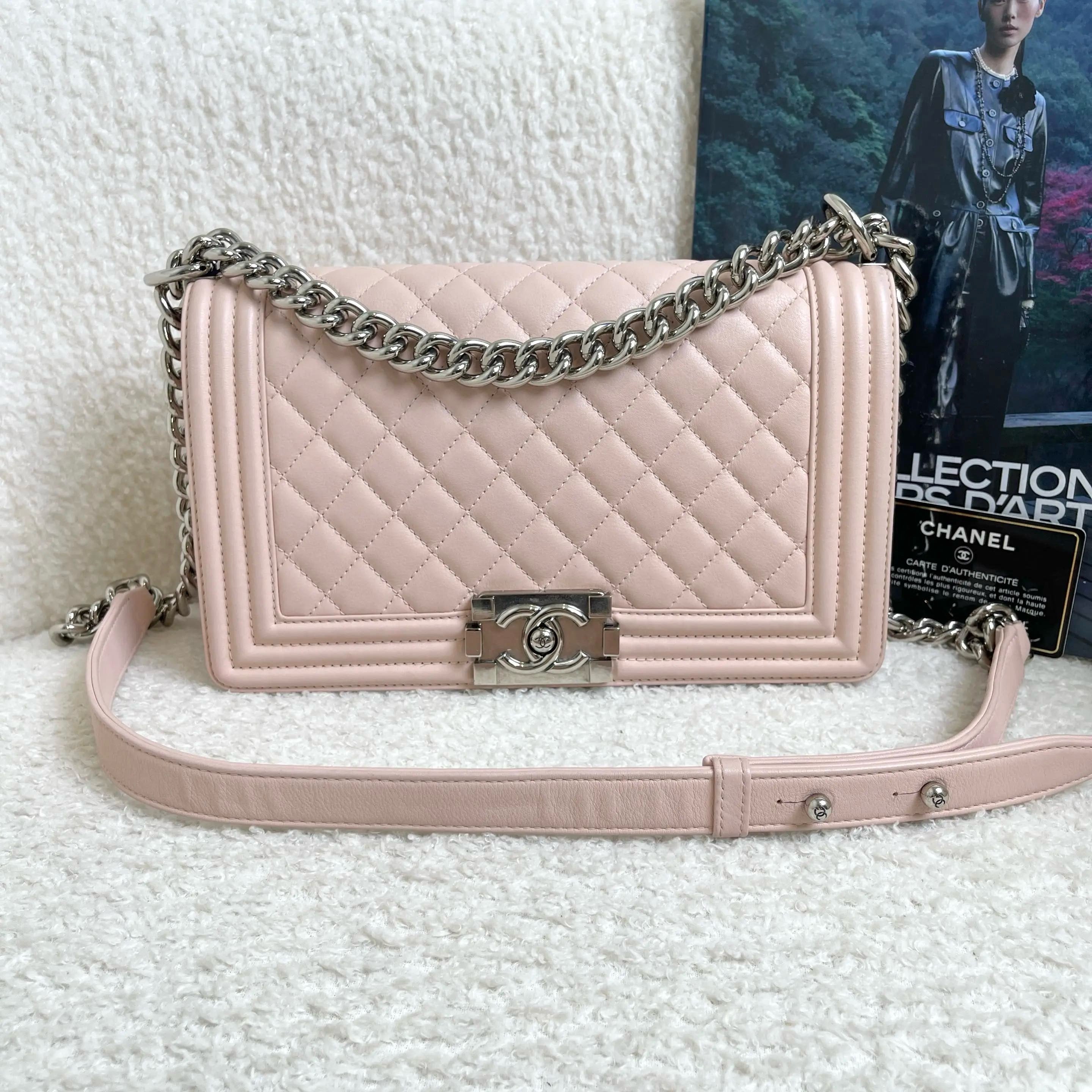 Chanel Le Boy Medium Bag Sakura Pink Caviar Leather 23 Series