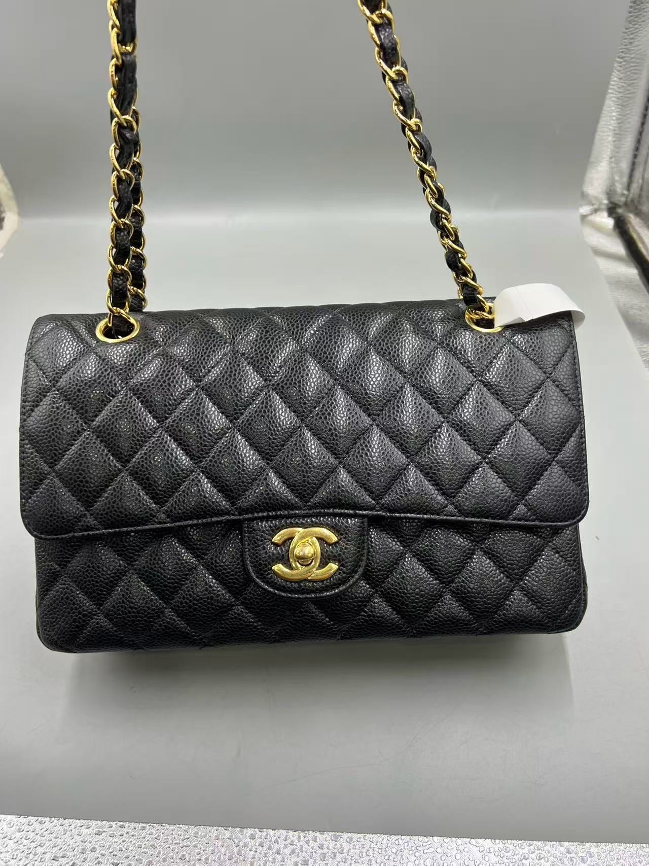 Chanel Classic Flap CF Medium Black Caviar Leather with Gold Hardware 30 Series