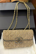 Chanel Limited Edition Grey Tweed Chain Shoulder Bag with Gold Hardware 28 Series No Card