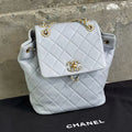 Chanel 24P Salzburg Collection Vintage Trim Backpack Light Grey Lambskin with Gold Hardware Chip Version