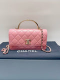 Chanel 24K Accordion Bag with Crystal Handle & Chain Strap Pink Size 19×10cm