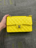 Chanel Classic Flap CF Small Lemon Yellow Caviar Leather Chip Version
