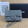 Chanel 24P Limited Edition Sequin CF Small Bag Silver Grey with Silver Hardware Chip Version Size 20×13×6cm