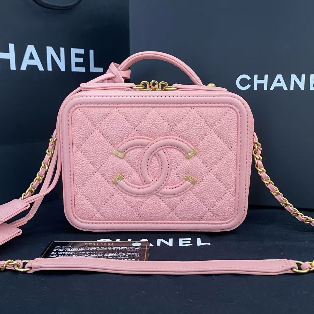 Chanel Small Chain Shoulder Bag Sakura Pink Caviar Leather 27 Series with Card, Dust Bag Size 16×12×7cm Unused Condition