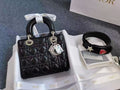 Dior Lady Dior Four-Compartment Black with Silver Hardware Badge Strap Full Set