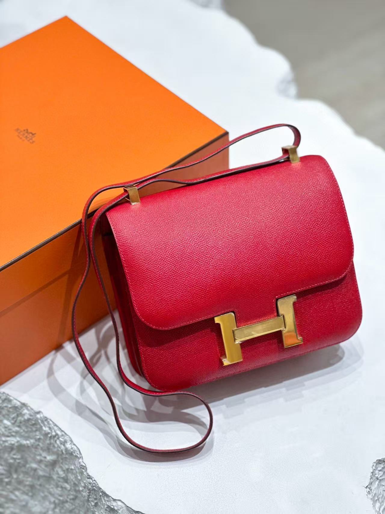 Hermès Constance 24 Rouge Vif Red Epsom Leather T Stamp