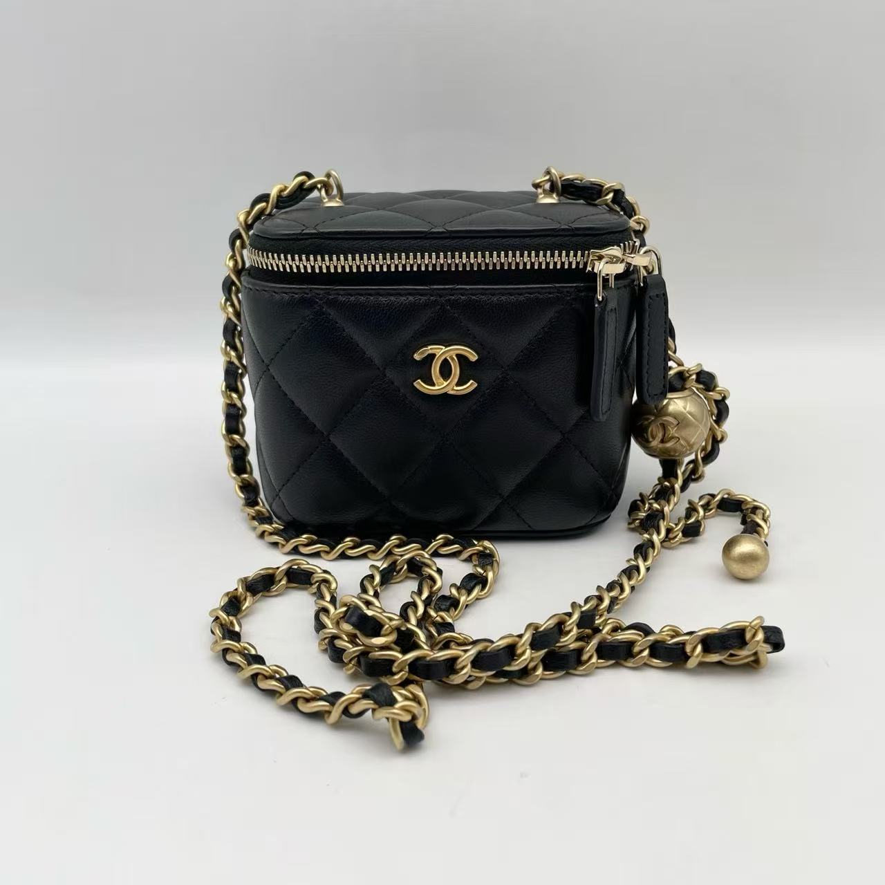 Chanel 23S Mini Vanity Case with Gold Ball Black Gold Chip Version AS4048 99 New