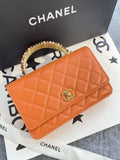 Chanel 23A Orange Beaded WOC Wallet on Chain Chip Version Handheld Crossbody Bag