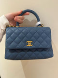 Chanel Coco Handle Small Blue Caviar Leather with Gold Hardware 25 Series Size 24cm with Card