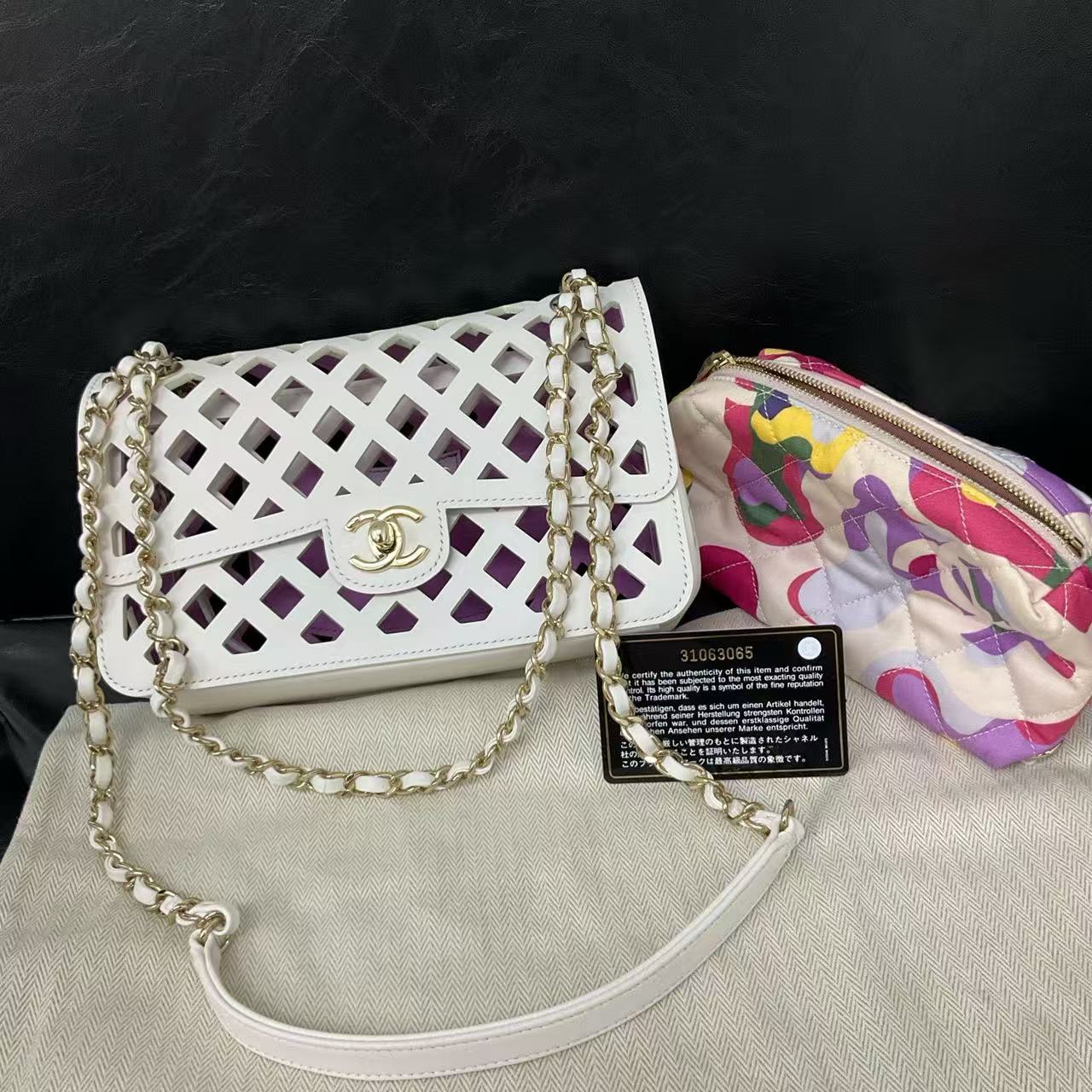 Chanel White Cut-Out CF Chain Bag Rare Event Edition Double CC Gold Clasp 31 Series 99 New