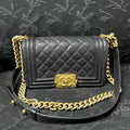 Chanel Le Boy Small Black Caviar Leather with Gold Hardware 23 Series Size 20×12cm