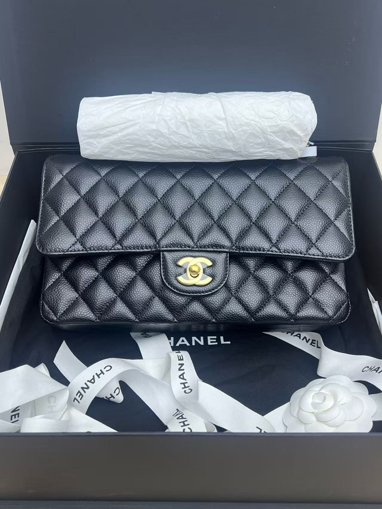 Chanel Classic Flap CF Medium Black Caviar Leather with Gold Hardware 2023