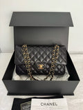 Chanel Classic Flap CF Medium Black Caviar Leather with Gold Hardware 31 Series Full Set with Receipt