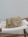 Chanel 26B Mini Classic Flap CF Khaki Suede Chain Bag