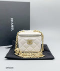 Chanel 23P Small Heart Clasp Box Bag White Caviar Leather with Gold Chain & Mirror