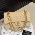 Chanel Classic Flap CF Medium Beige Lambskin with Gold Hardware 19 Series with Card & Dust Bag