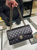 Brand New Chanel Medium Classic Flap Black Caviar Leather with Gold Hardware, 2023 Microchip, Protective Film Intact